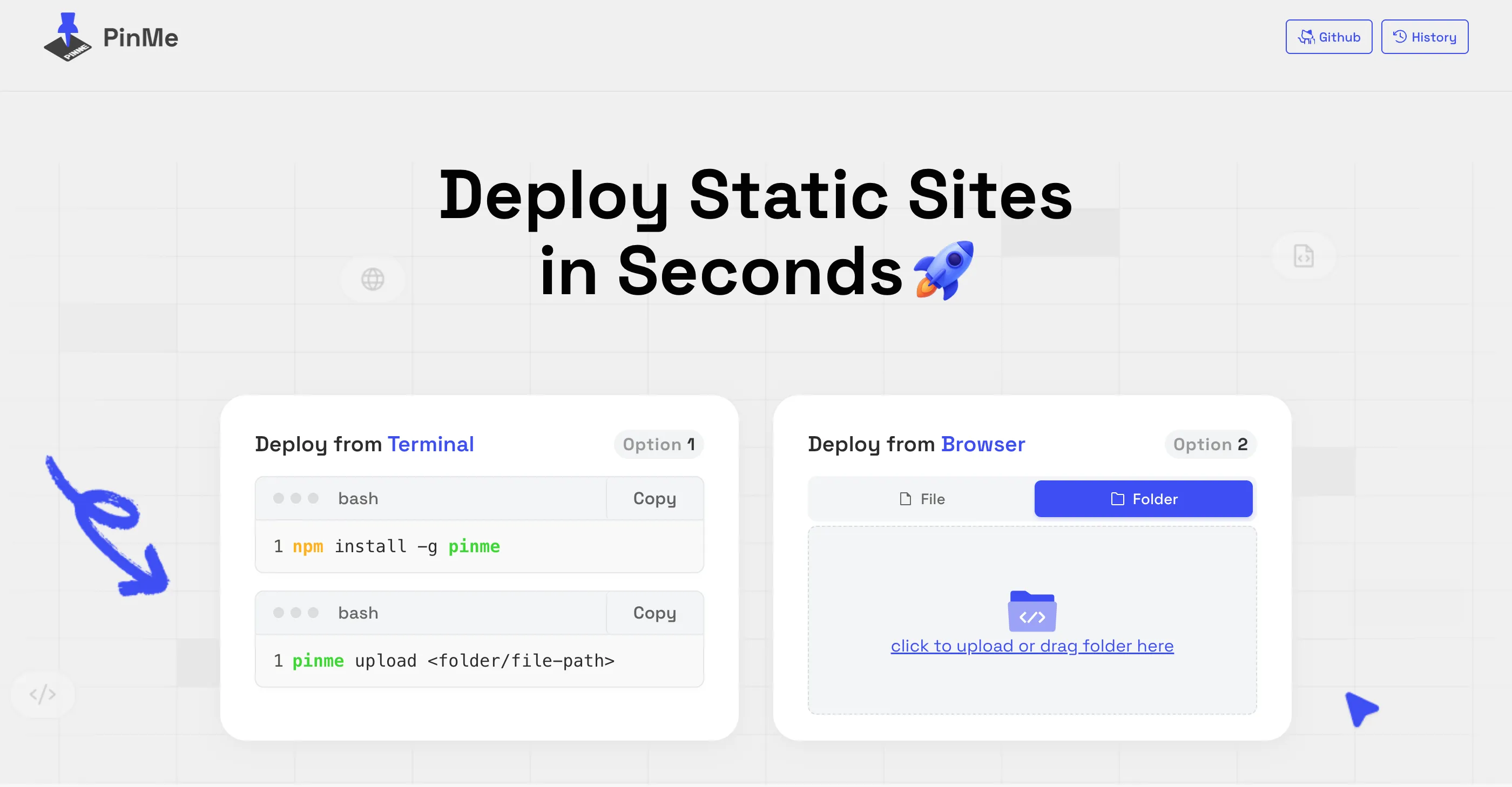 PinMe 浏览器上传界面